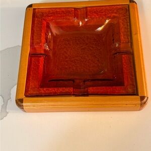 Vintage wood and glass ashtray